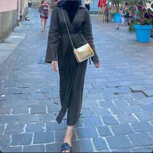 Massimo dutti olive linen wrap dress.